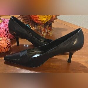 Etienne Aigner Vintage Fabric/Leather Heels Pumps, Size 8M, Black